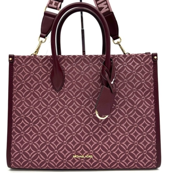 Michael Kors Medium Mirella Tote Bag Ox Blood Multi - Picture 1 of 12